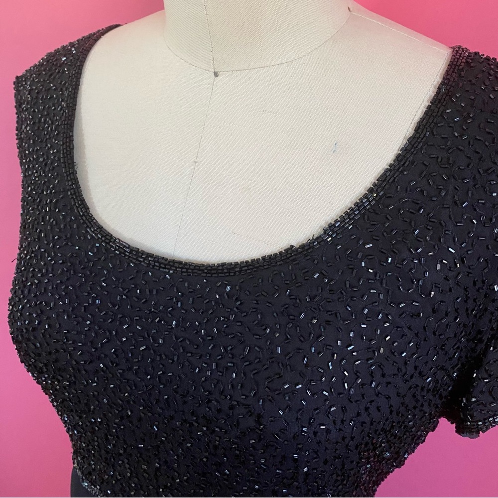 Vintage 80s/90s SILK Fairy Glam Bead Embellished Mini Party Dress Silk Skirt 8 - Picture 6 of 17